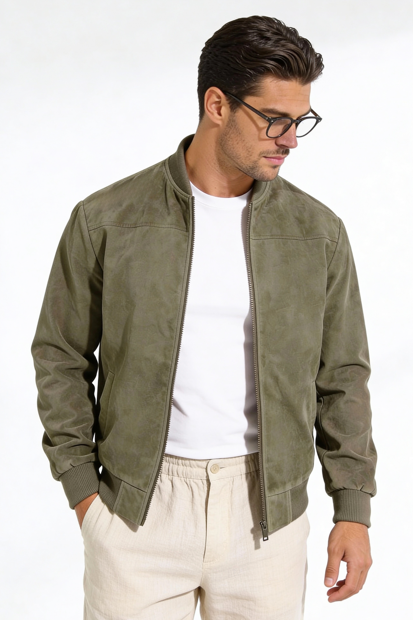 Calvion Suede Bomber Jacket - Green