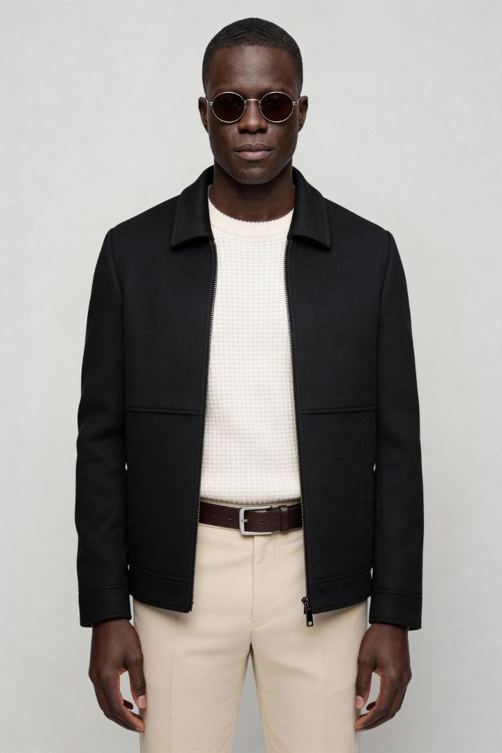 Vittorio Wool Blend Zip Jacket - Black