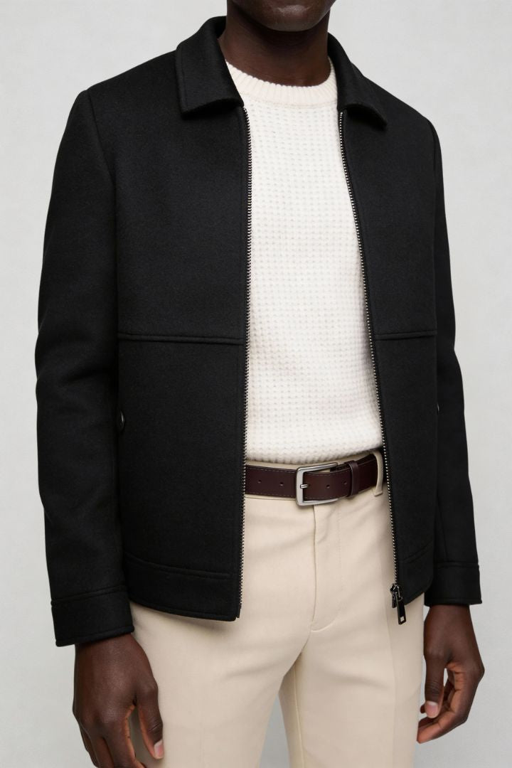 Vittorio Wool Blend Zip Jacket - Black