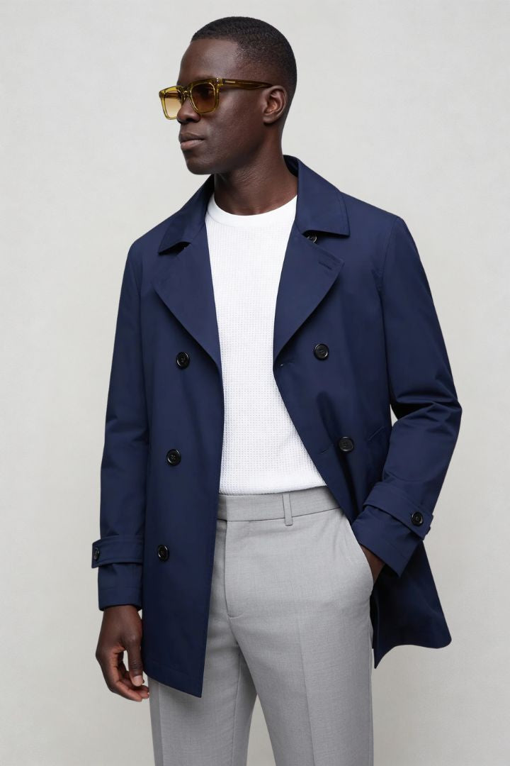 Elias Double-Breasted Tailored Coat - Navy
