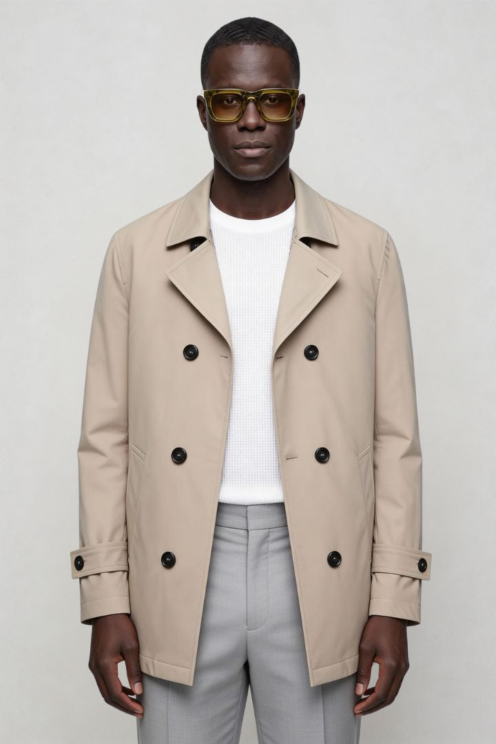 Elias Double-Breasted Tailored Coat - Beige