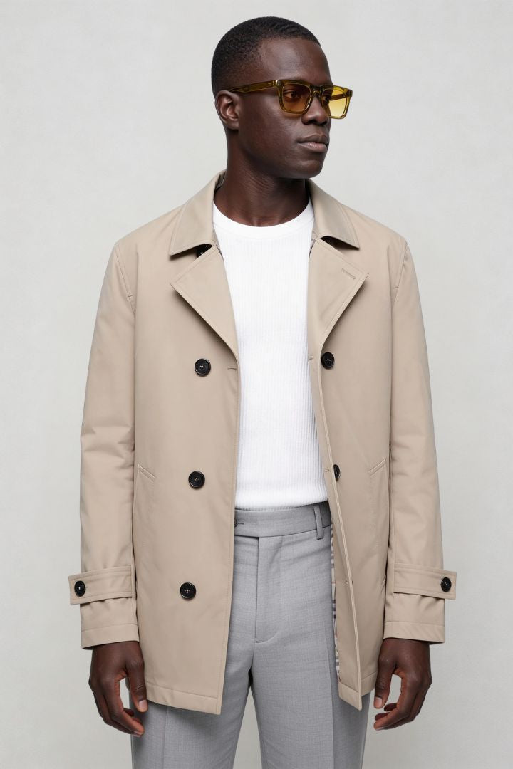 Elias Double-Breasted Tailored Coat - Beige