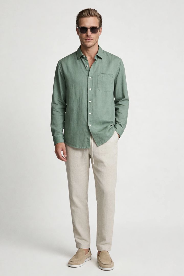 Santino Linen Resort Set - Sage Green