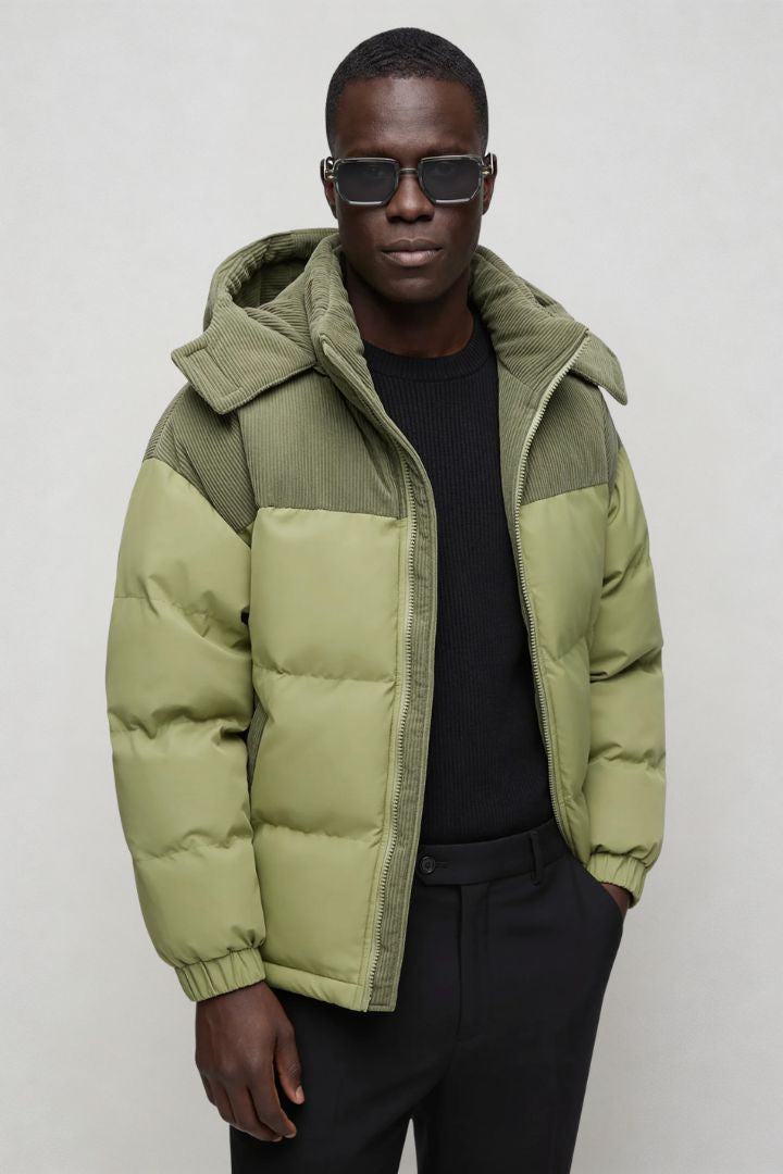 Aurion Corduroy Puffer Jacket – Olive Sage