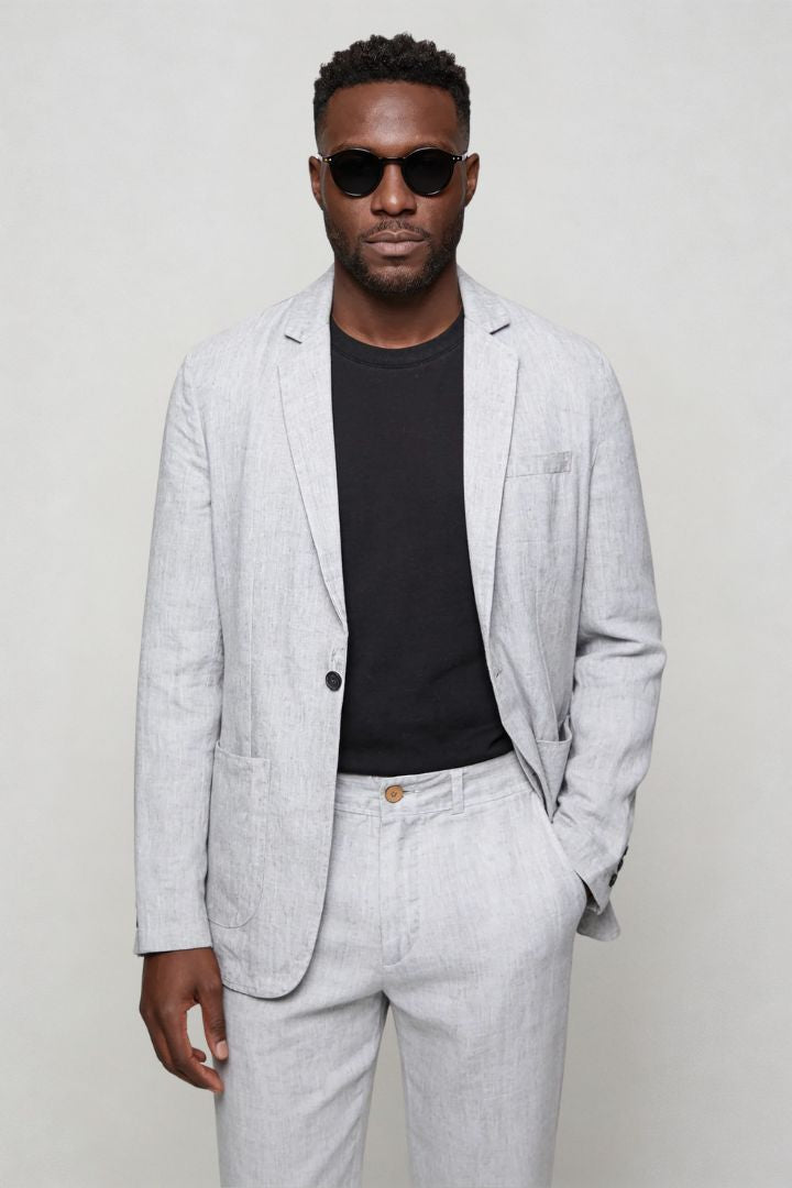 Edward Linen Tailored Set - Stone Grey