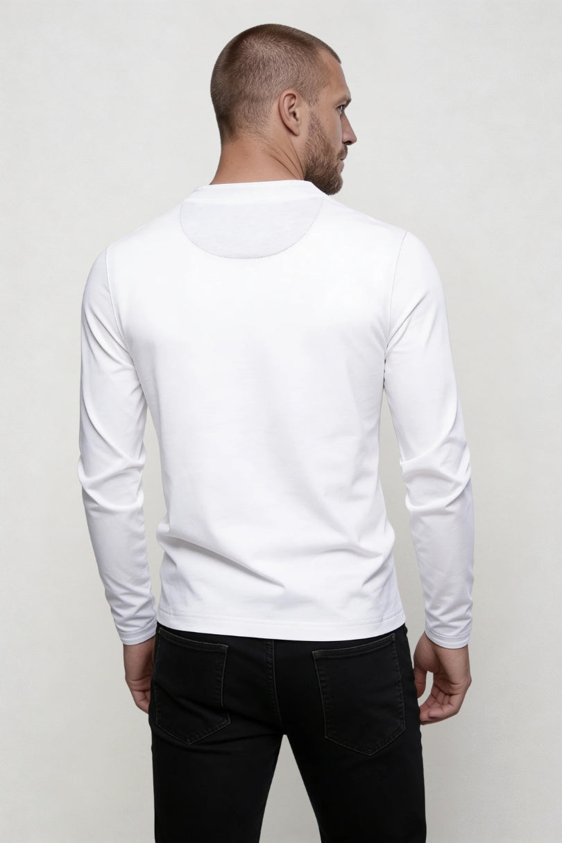 Wesley Cotton Henley Long Sleeve Shirt - White