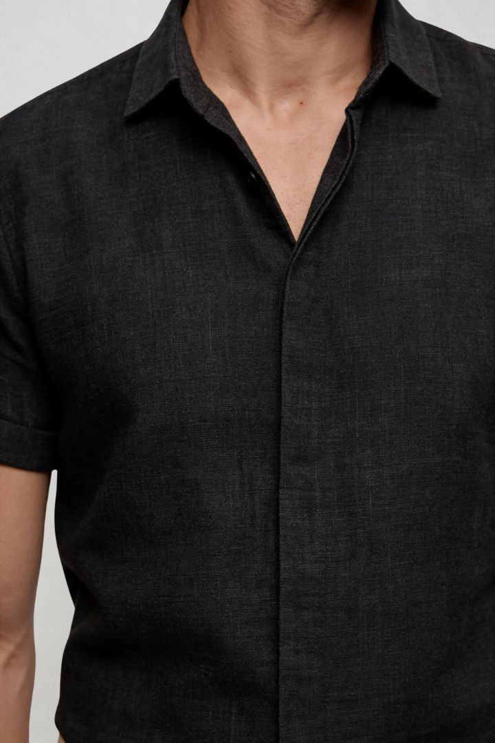 Riviera Short Sleeve Linen Shirt - Black