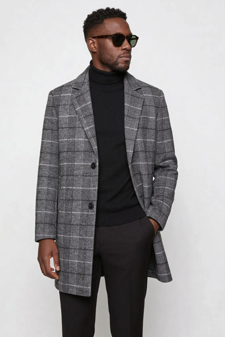 Beckett Plaid Wool Overcoat - Grey