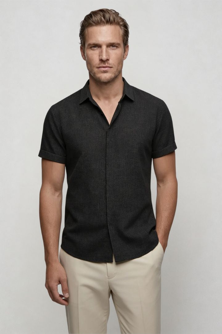 Riviera Short Sleeve Linen Shirt - Black