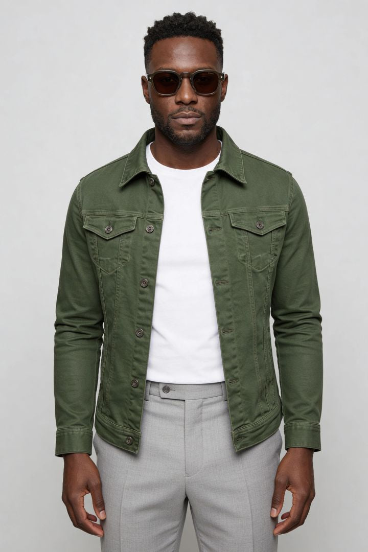 Brooks Cotton Denim Jacket - Army Green