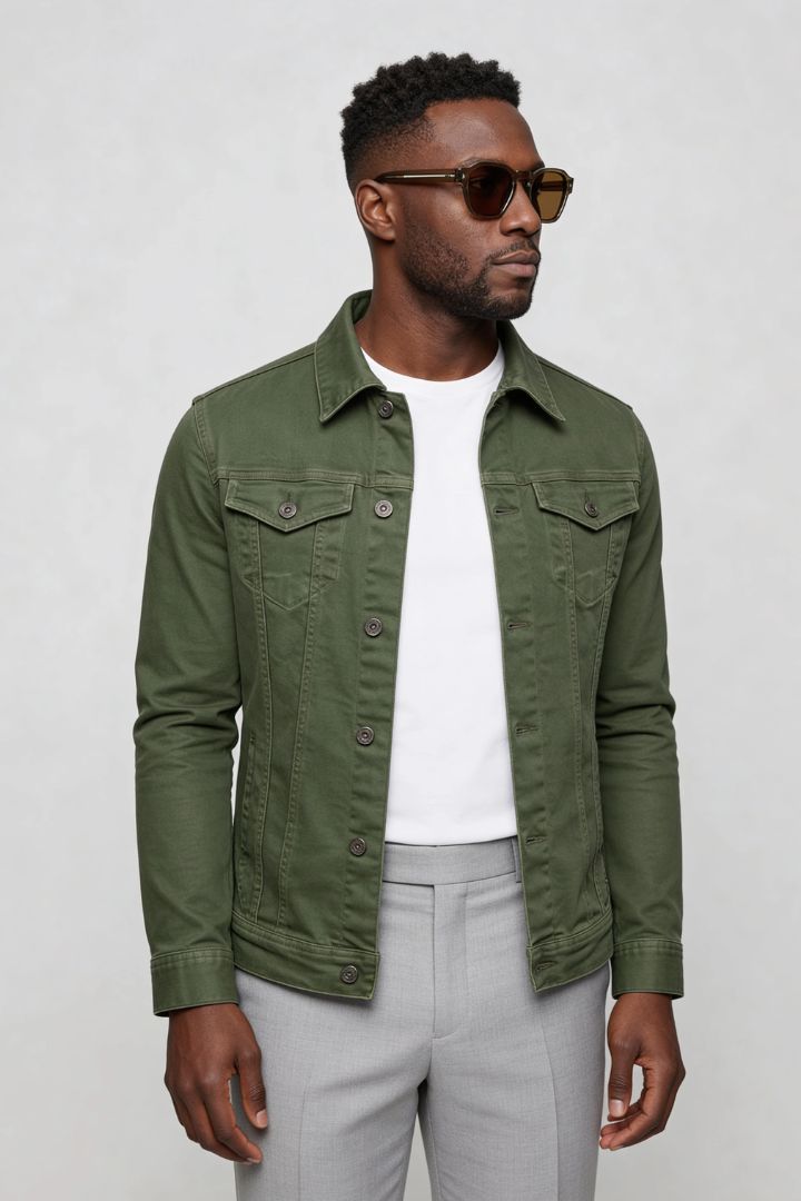 Brooks Cotton Denim Jacket - Army Green