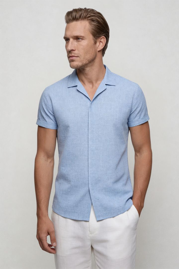 Riviera Short Sleeve Linen Shirt - Blue