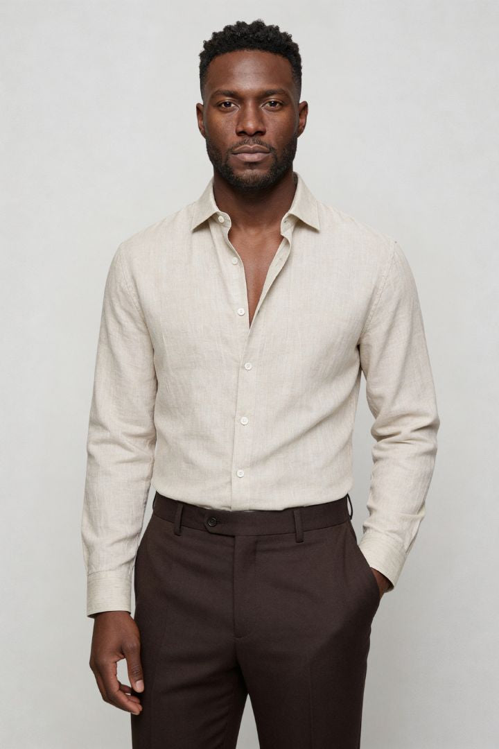 Linen Button-Up Shirt - Beige