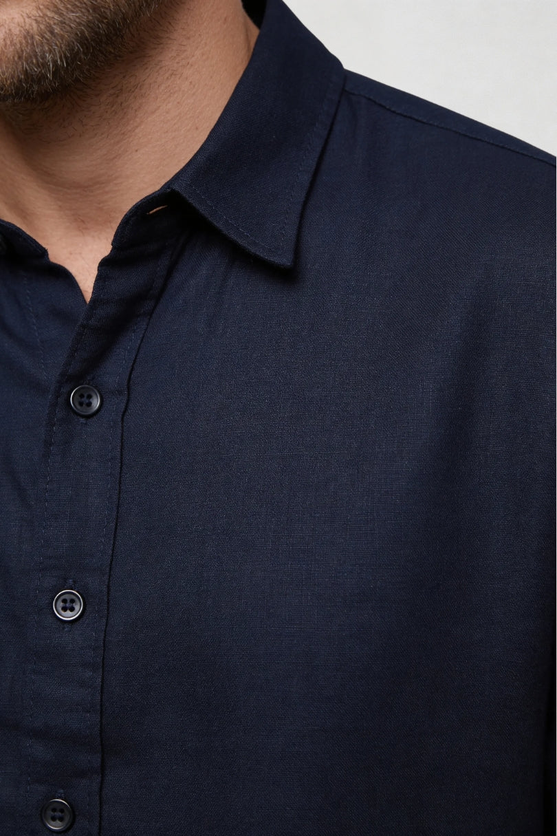Brooks Linen Summer Shirt - Navy
