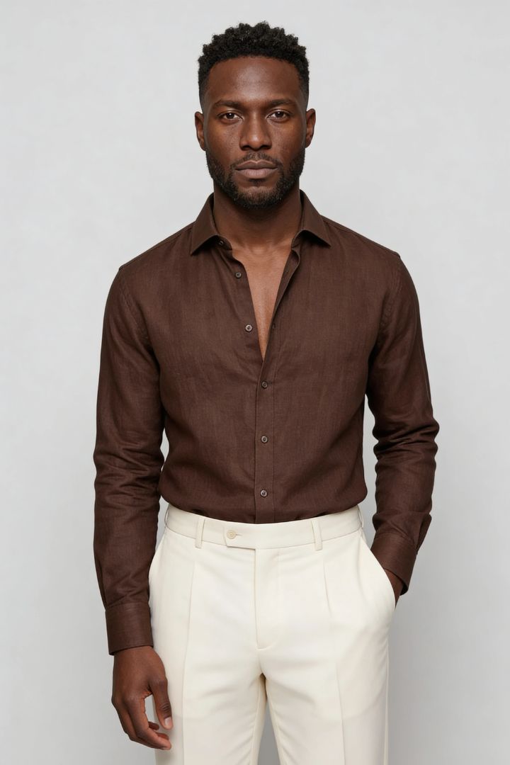 Linen Button-Up Shirt - Brown