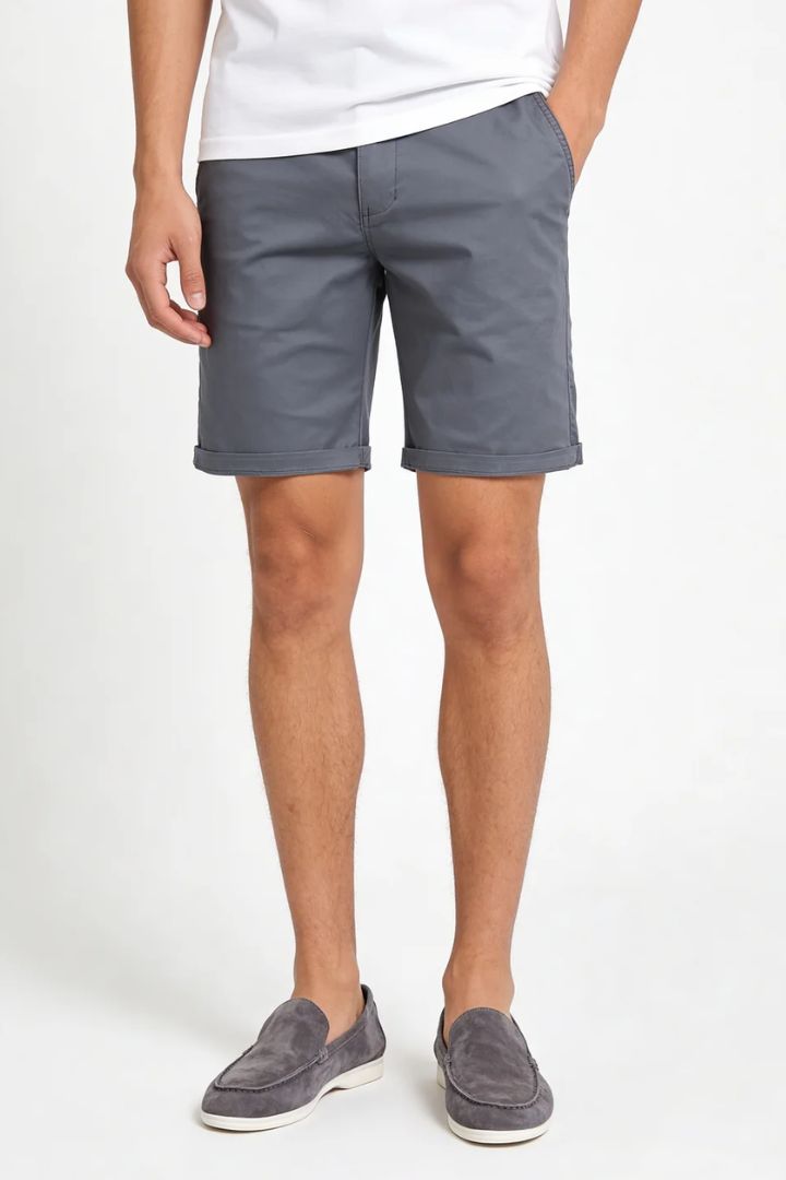 Adriano Cotton Chino Shorts - Slate Grey