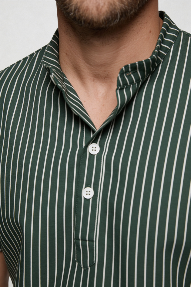 Kasen Striped Henley Shirt - Green