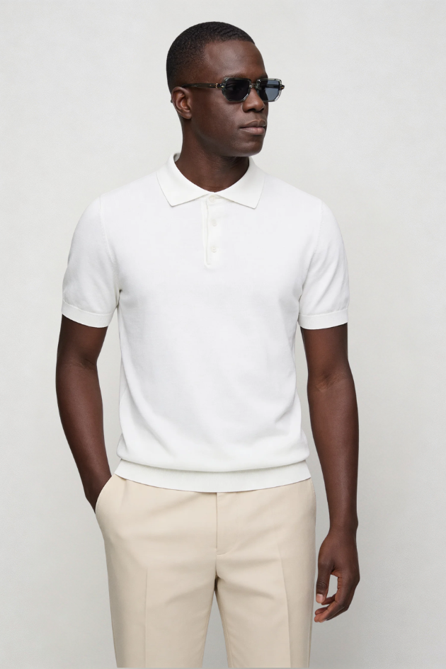 Rylan Knit Polo - White