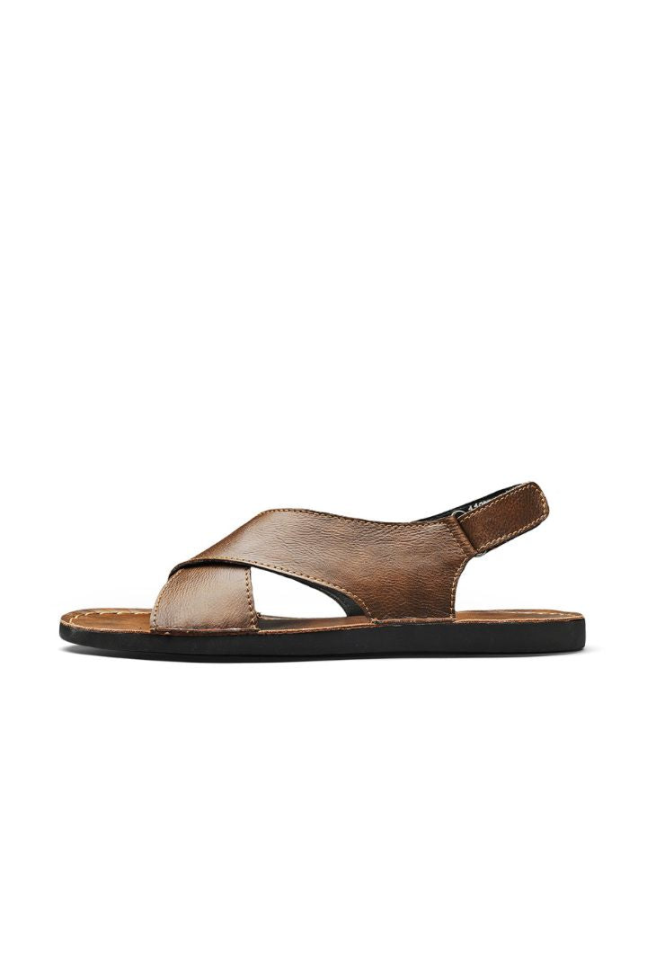Alvaro Cross-Strap Leather Sandals - Brown