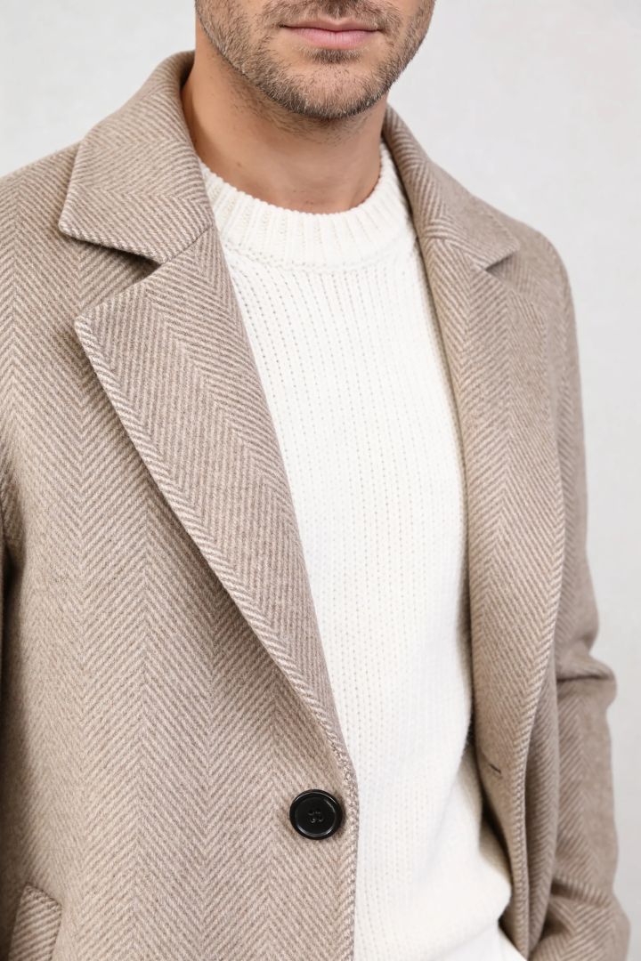 Montreaux Herringbone Wool Coat - Brown
