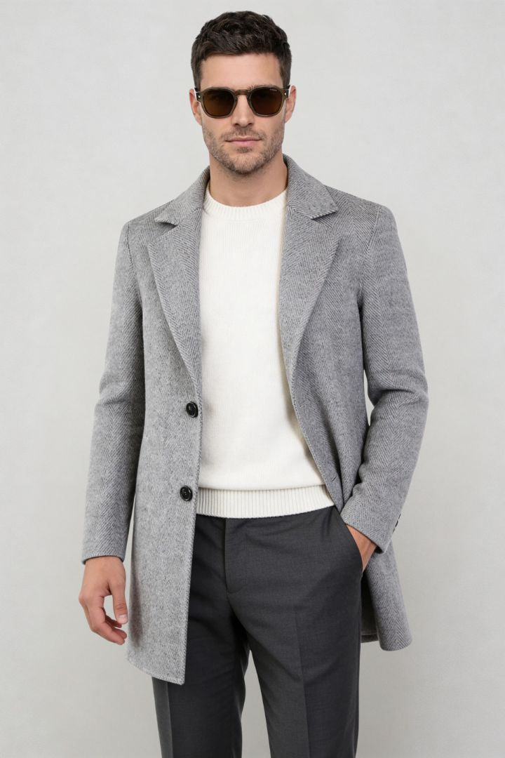 Montreaux Herringbone Wool Coat - Grey