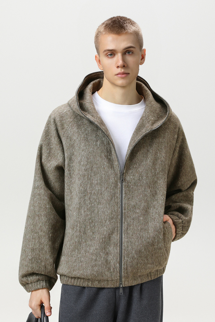 Apex Wool Blend Zip Hoodie - Taupe