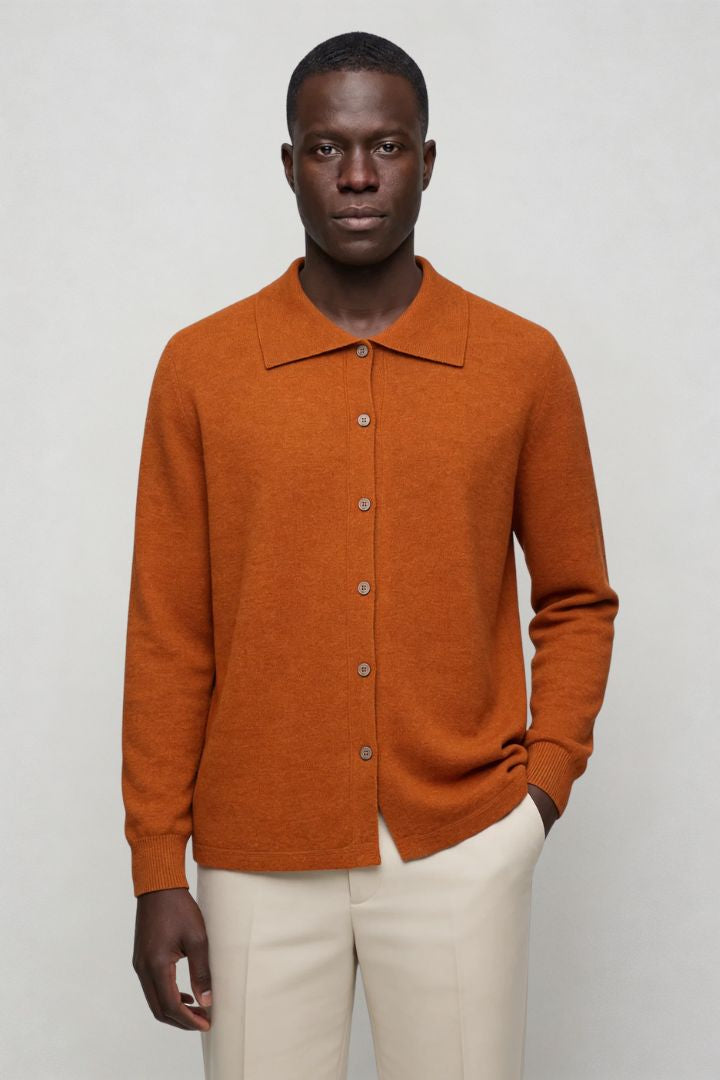Adrian Pure Wool Knit Cardigan - Orange