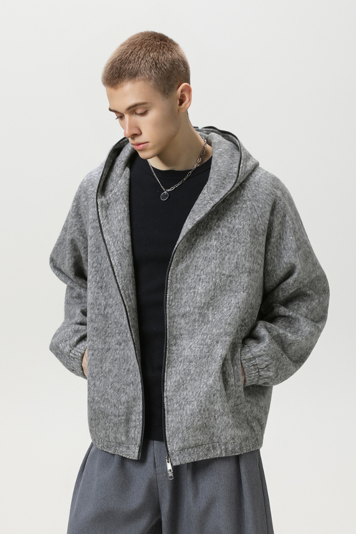 Apex Wool Blend Zip Hoodie - Grey