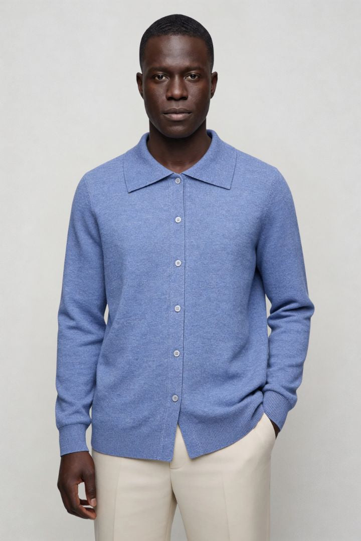 Adrian Pure Wool Knit Cardigan - Blue