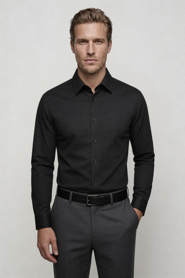 Cassian Wrinkle-Free Knit Dress Shirt - Black