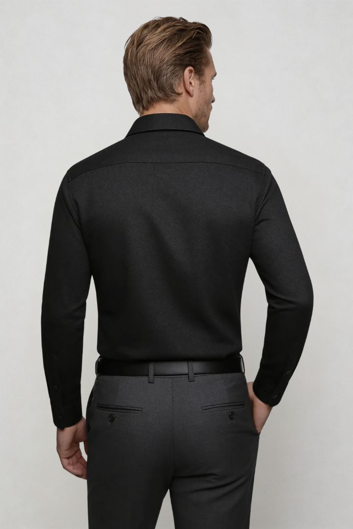 Cassian Wrinkle-Free Knit Dress Shirt - Black