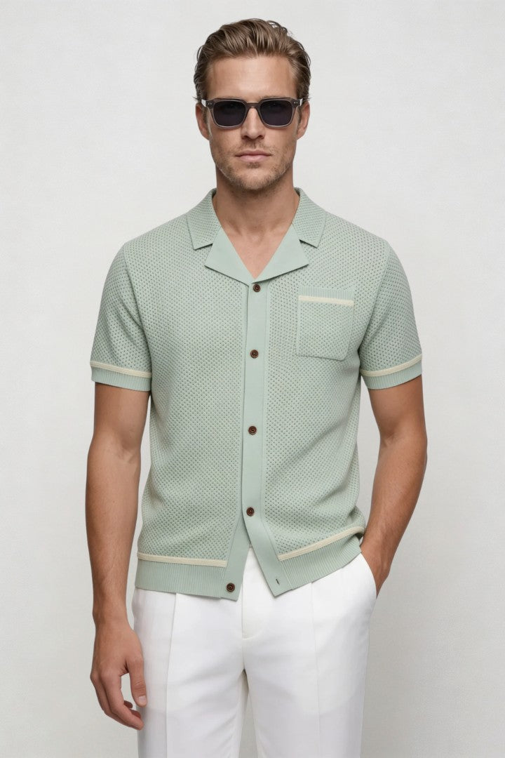Zane Textured Knit Shirt - Soft Sage