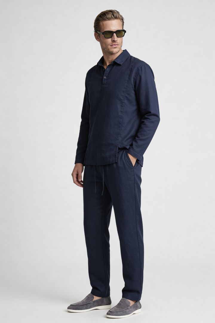 Everett Linen Polo Set - Deep Navy