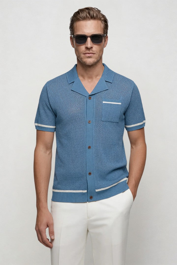 Zane Textured Knit Shirt - Ocean Blue