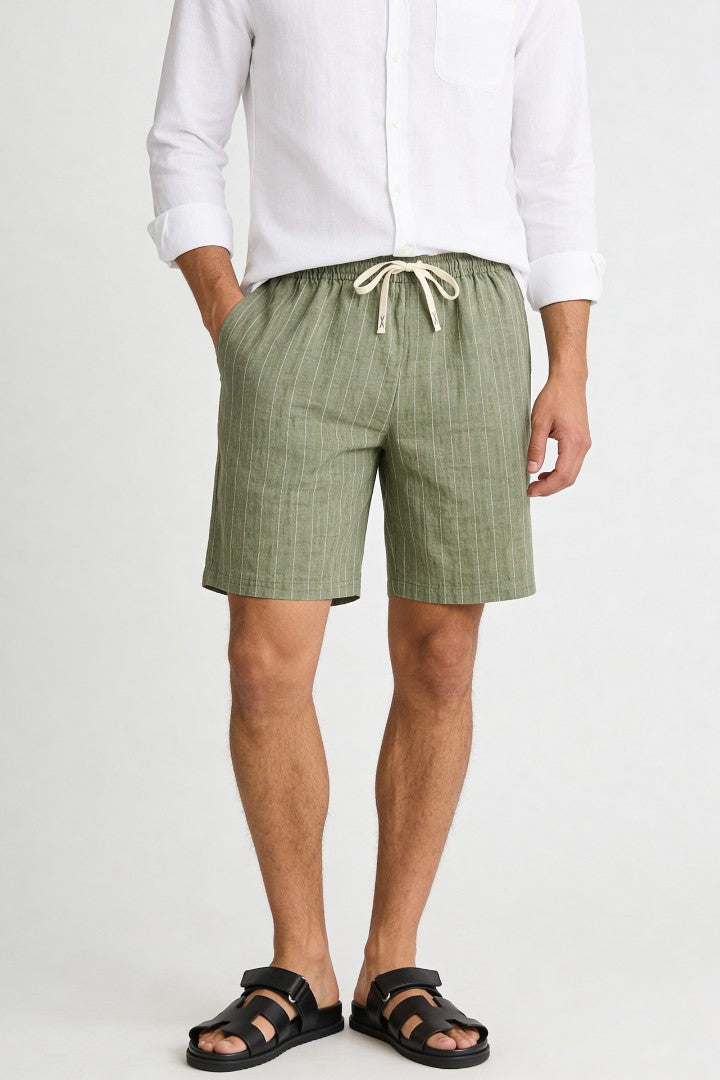 Tristan Linen Stripe Shorts - Sage