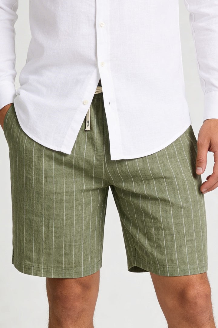 Tristan Linen Stripe Shorts - Sage