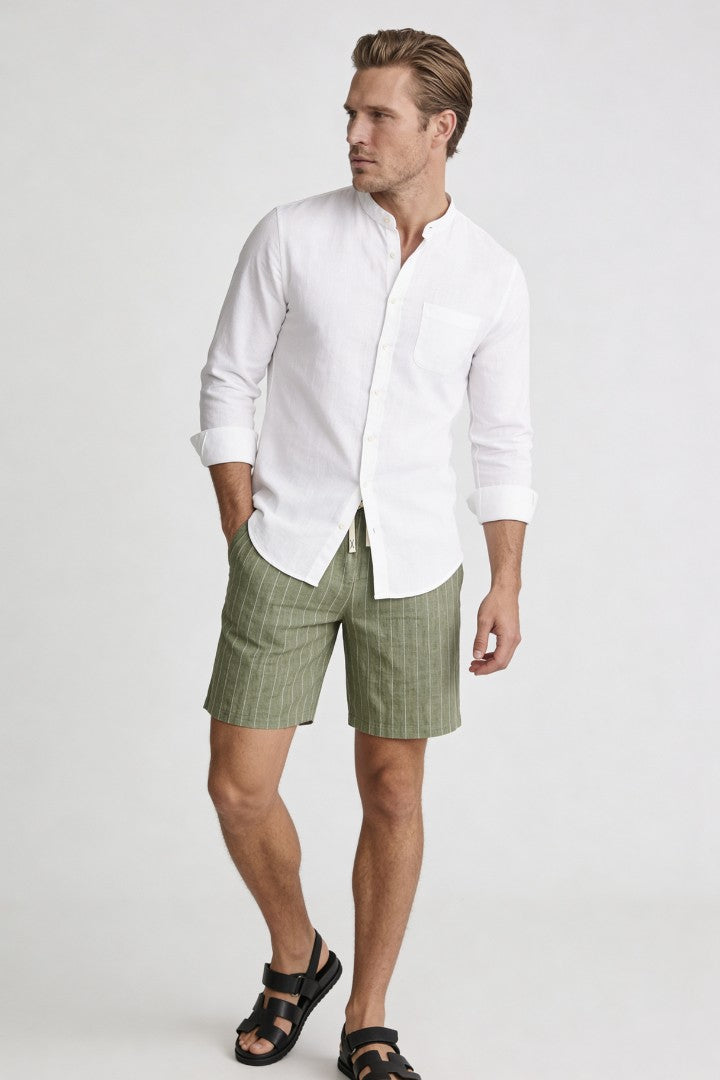 Tristan Linen Stripe Shorts - Sage