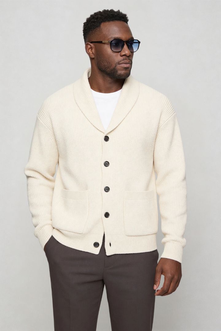 Oliver Shawl Collar Knit Cardigan - White