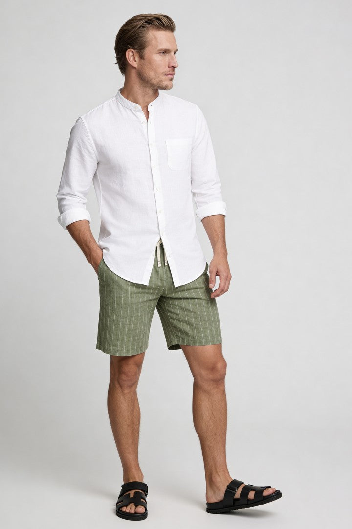 Tristan Linen Stripe Shorts - Sage