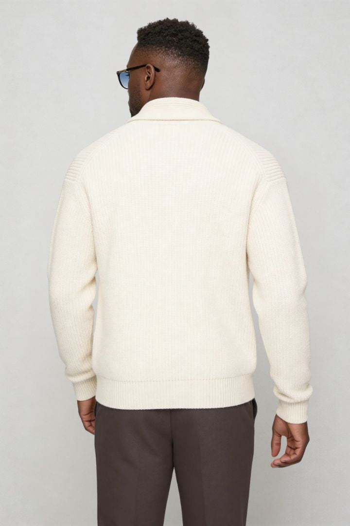 Oliver Shawl Collar Knit Cardigan - White