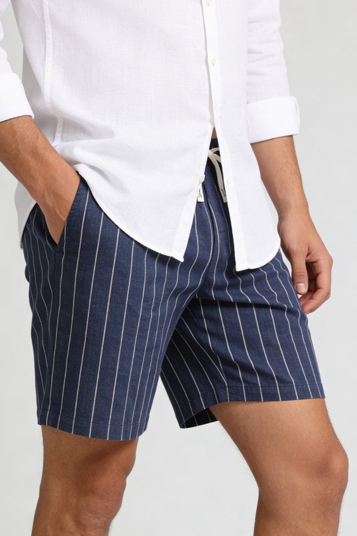 Tristan Linen Stripe Shorts - Navy