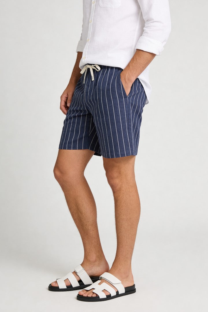 Tristan Linen Stripe Shorts - Navy