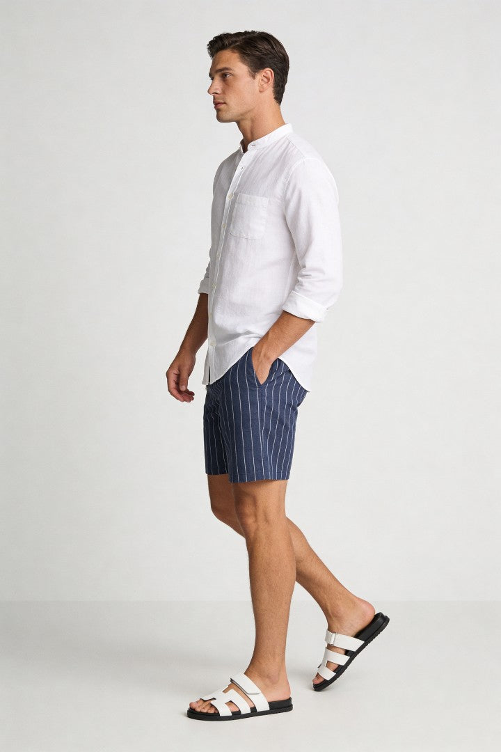 Tristan Linen Stripe Shorts - Navy