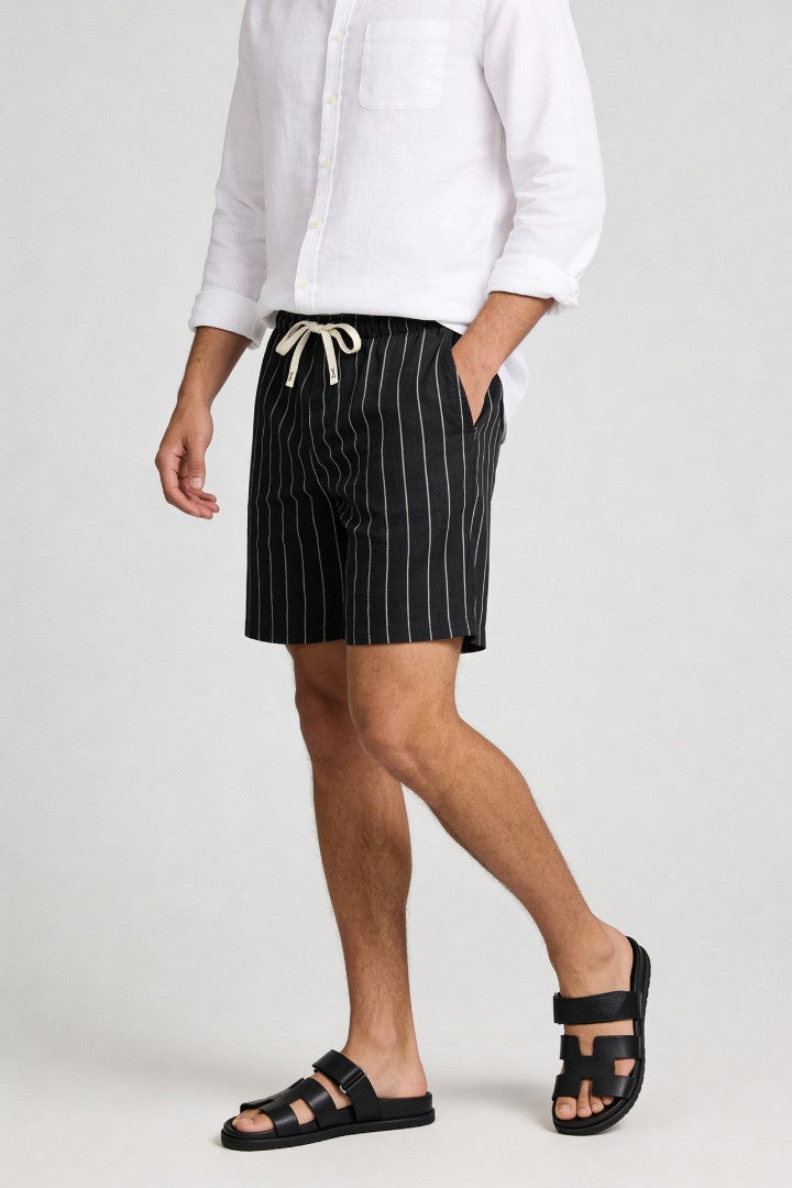 Tristan Linen Stripe Shorts - Black