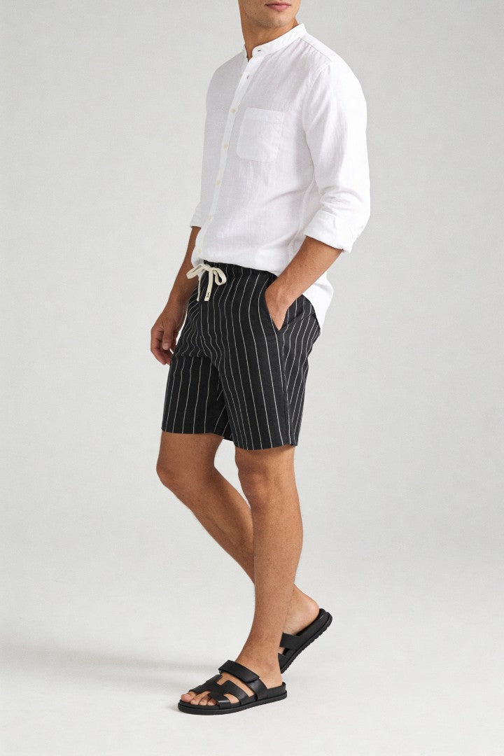 Tristan Linen Stripe Shorts - Black