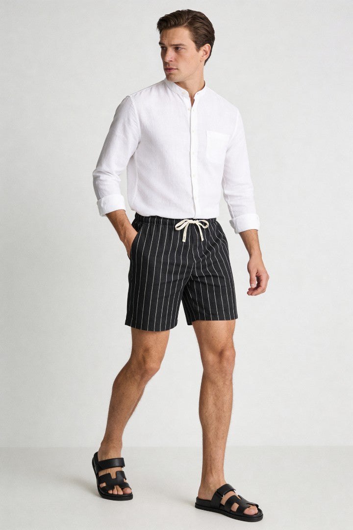 Tristan Linen Stripe Shorts - Black