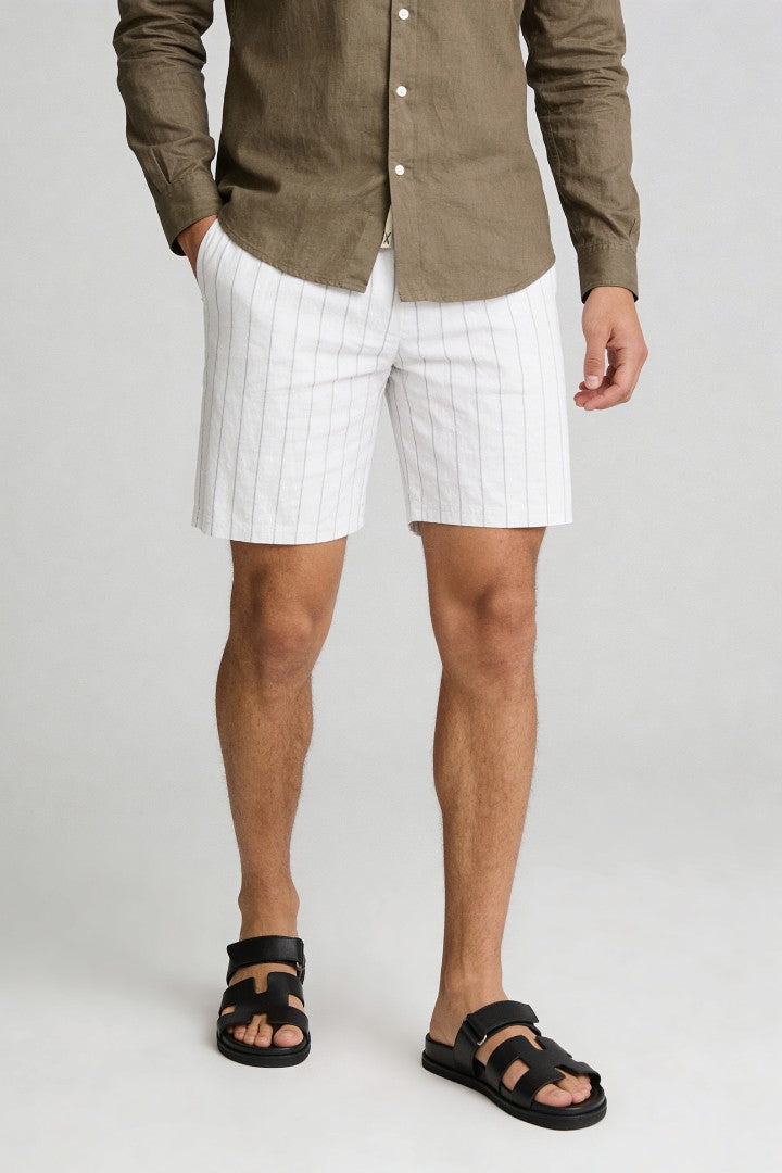 Tristan Linen Stripe Shorts - White