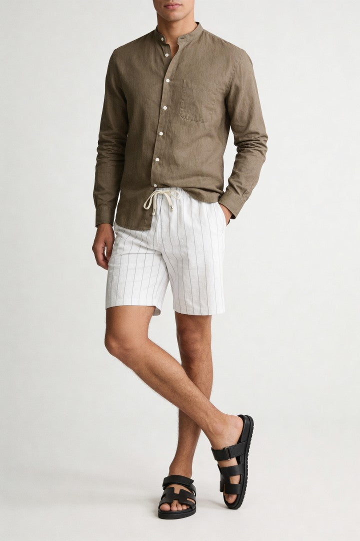 Tristan Linen Stripe Shorts - White