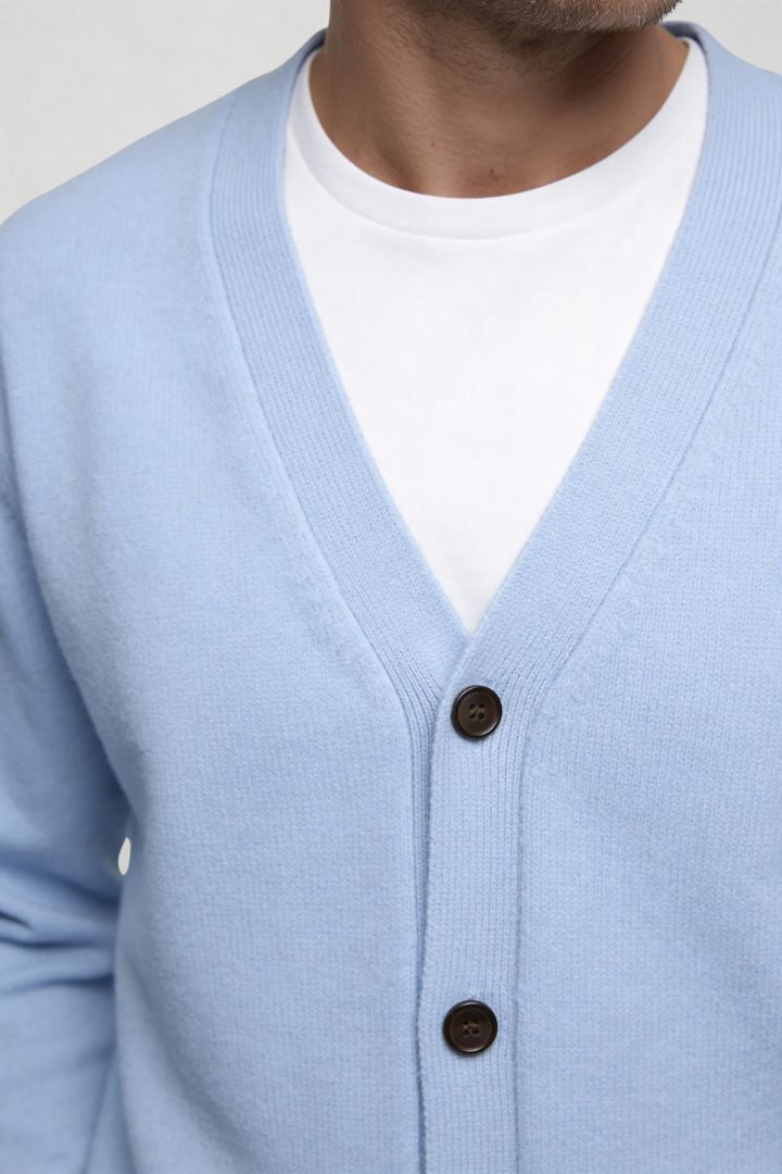 Milan Pure Wool V-Neck Cardigan - Sky Blue