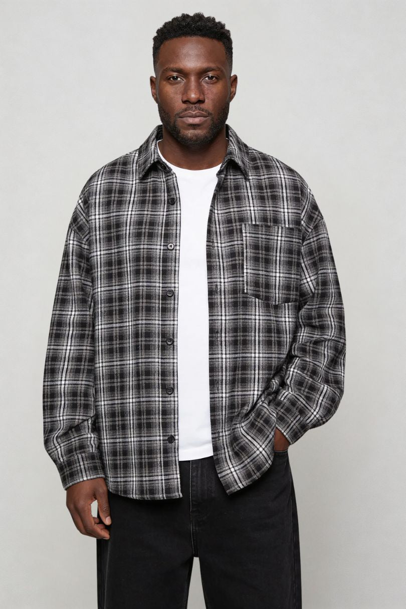 Arden Plaid Button Shirt - Black Plaid